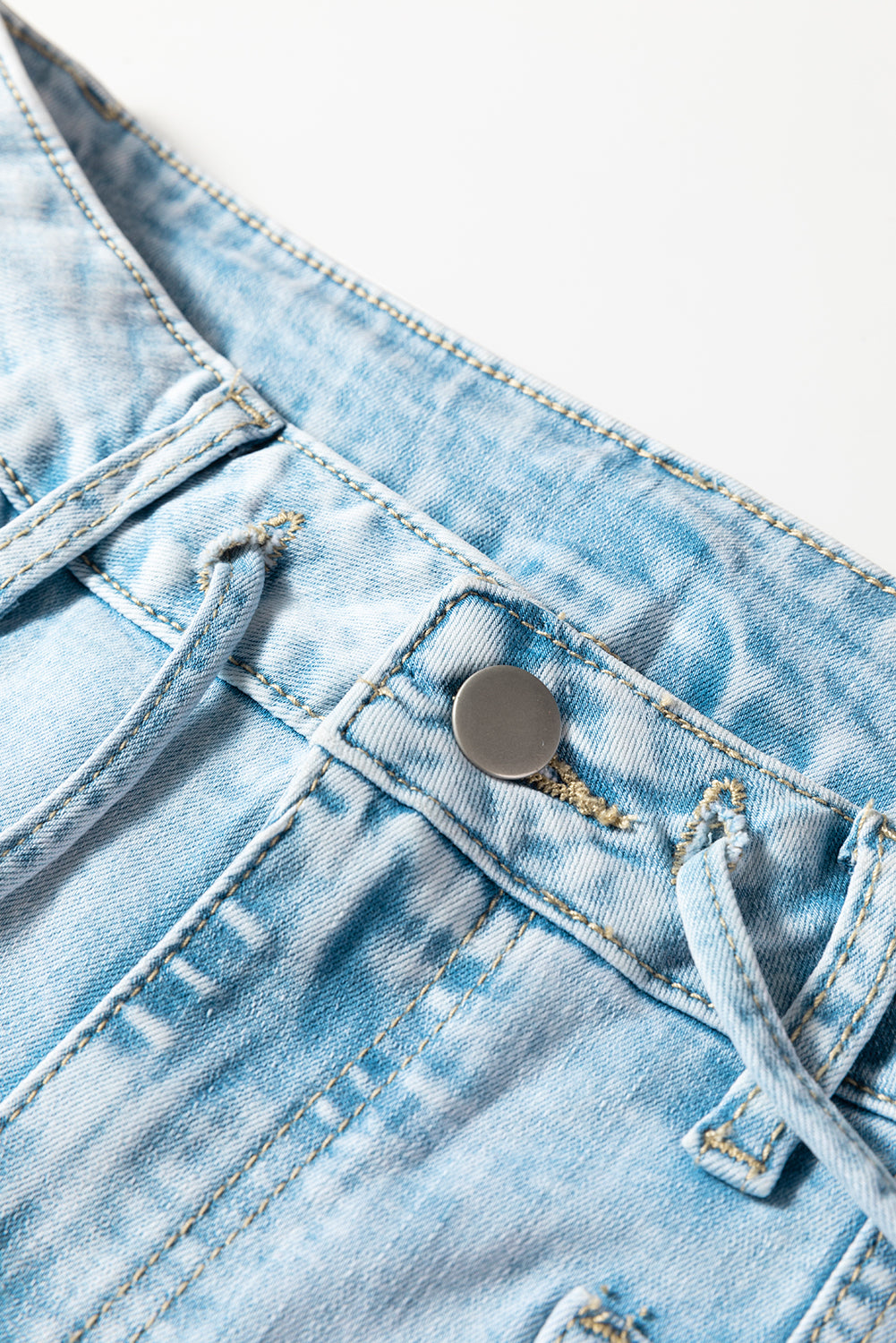 Exposed Stitch Denim Drawstring Barrel Jeans
