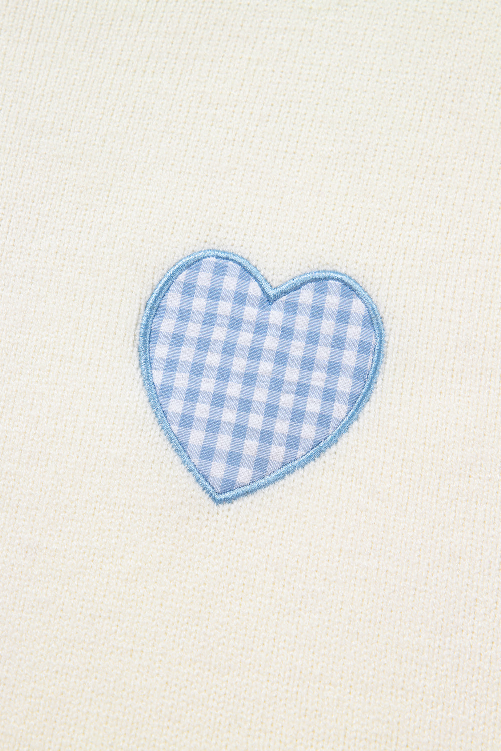 Plaid Embroidered Heart Crew Neck Sweater