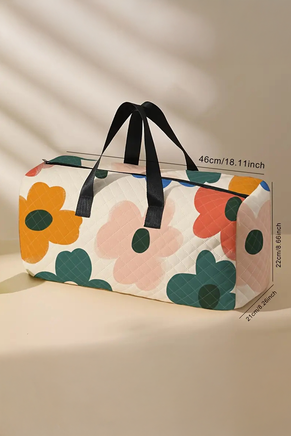 Quilted Flower Print Large Duffel Bag