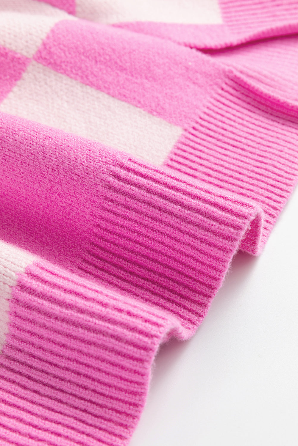 Pink Checkered Drop Shoulder Sweater