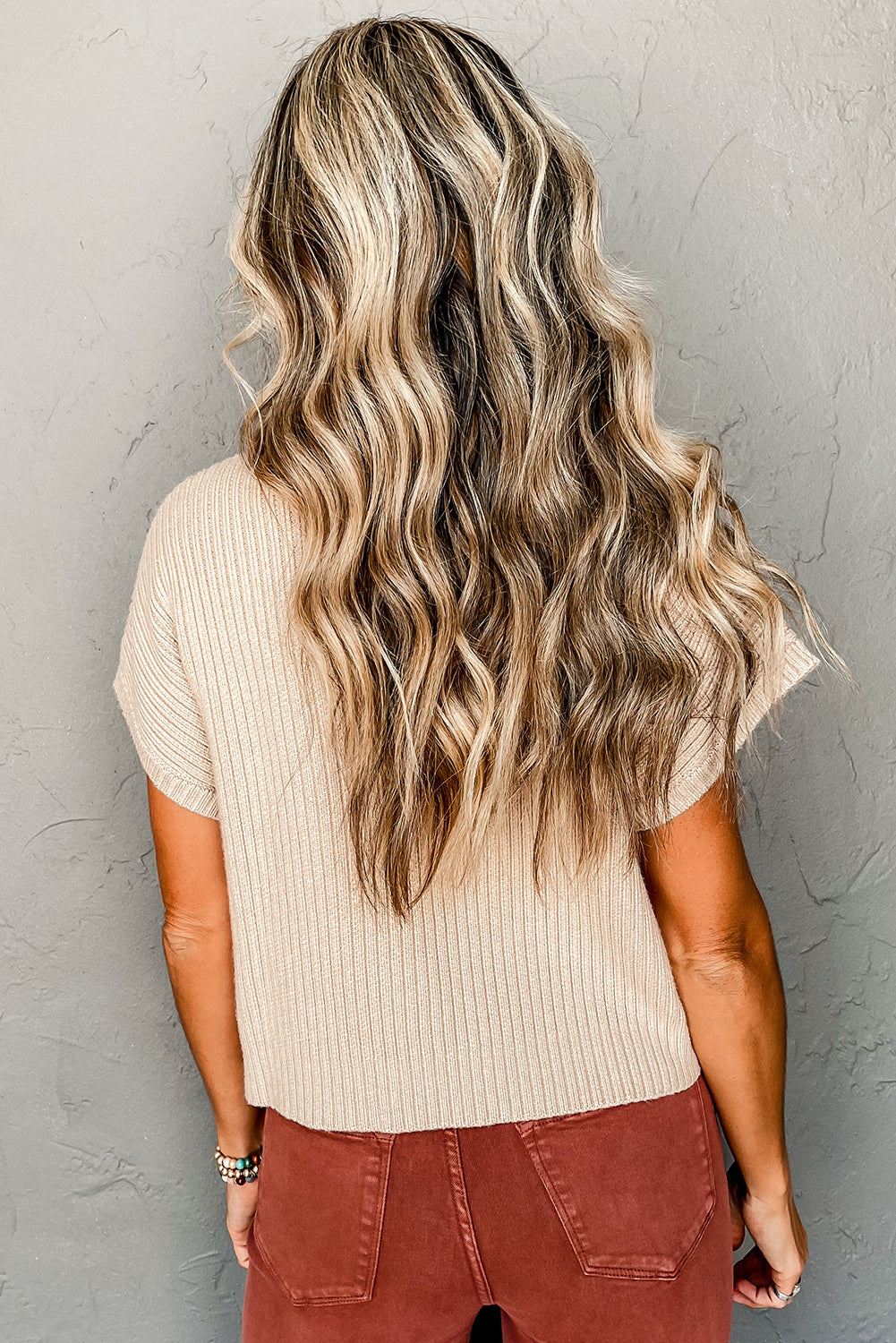 Patch Pocket Ribbed Knit Sweater in Oatmeal