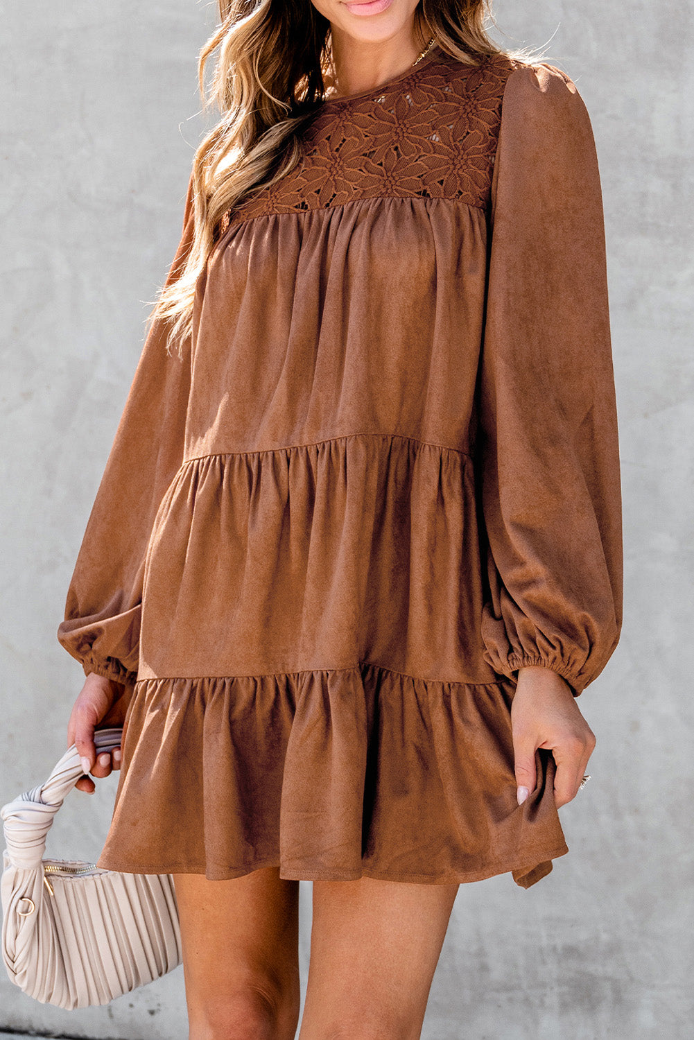 Chestnul Crochet Lace Tiered Mini Dress