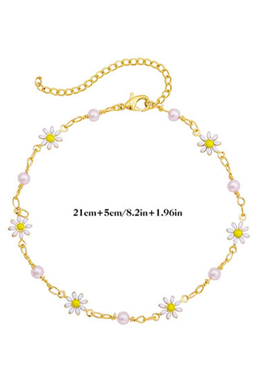 Gold Daisy & Pearl Chain Anklet Set