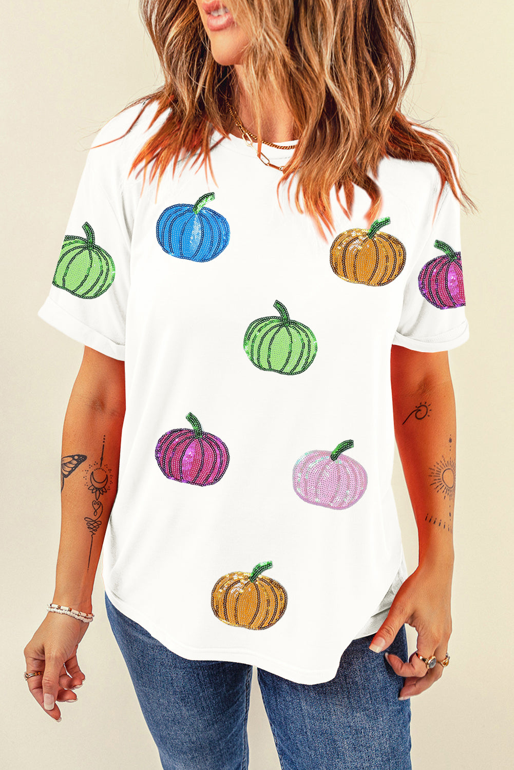 Pumpkin Patched Sequined Tee