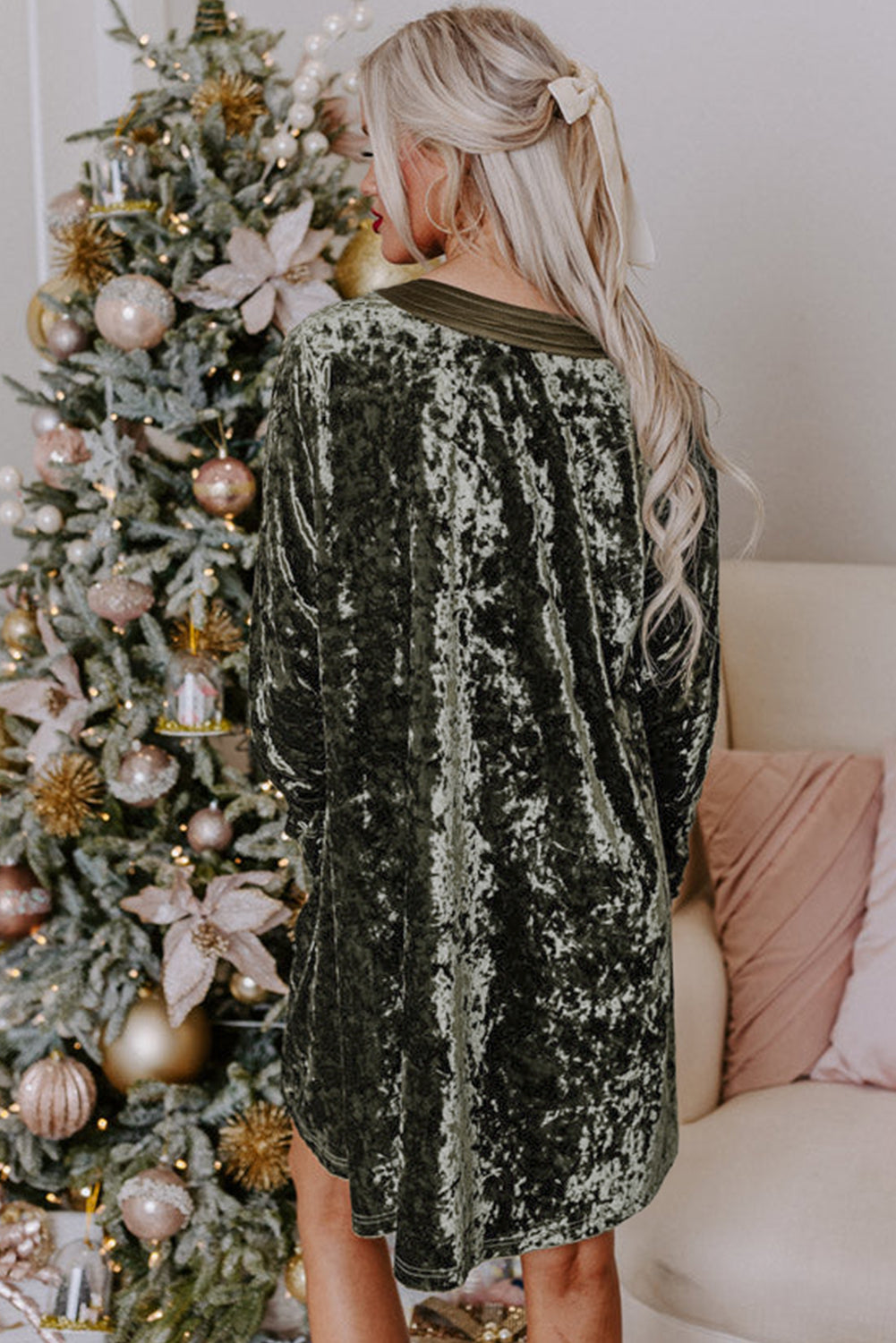 Green Velvet Pocket Dress