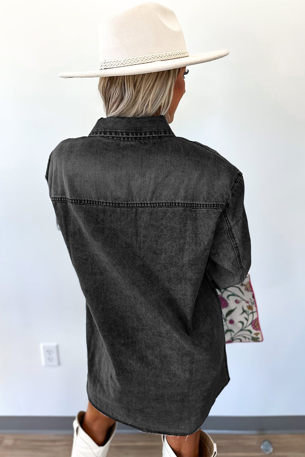 Grey Raw Hem Denim Shirt Dress