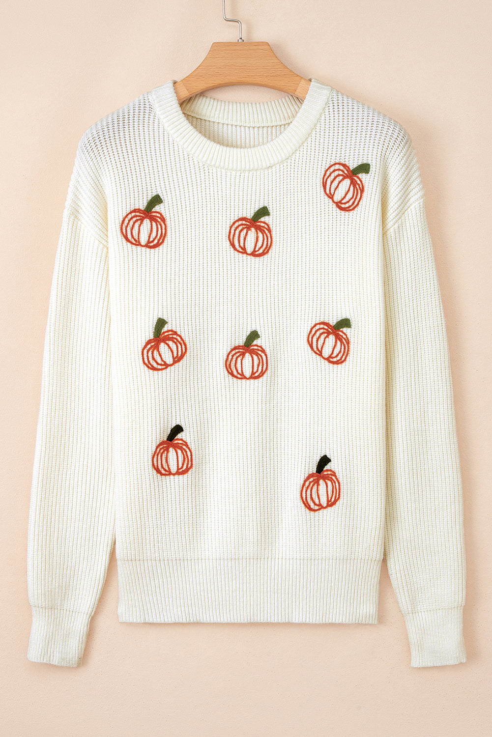 Beige Pumpkin Embroidered Sweater