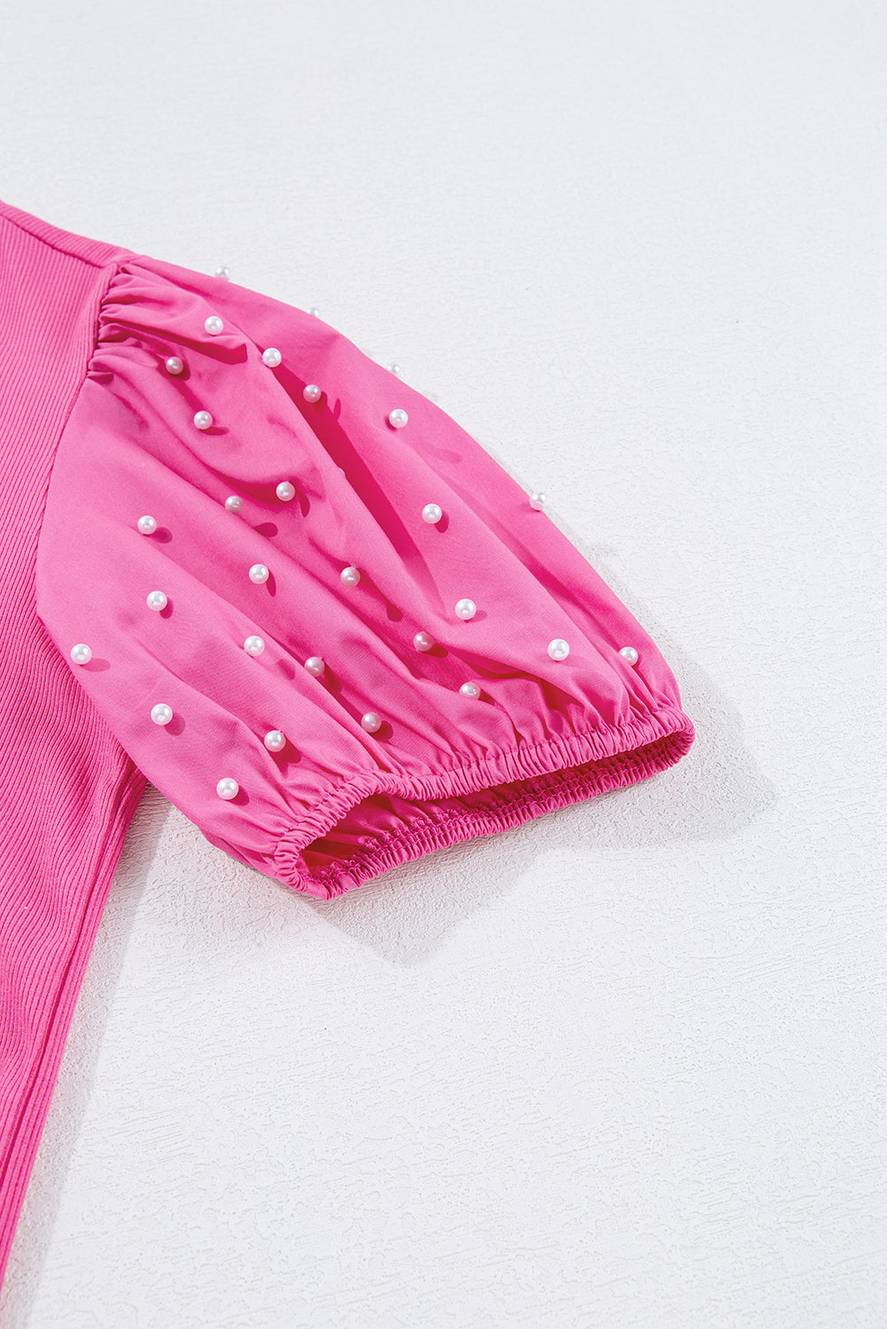 Beaded Puff Sleeve Top in Bright Pink