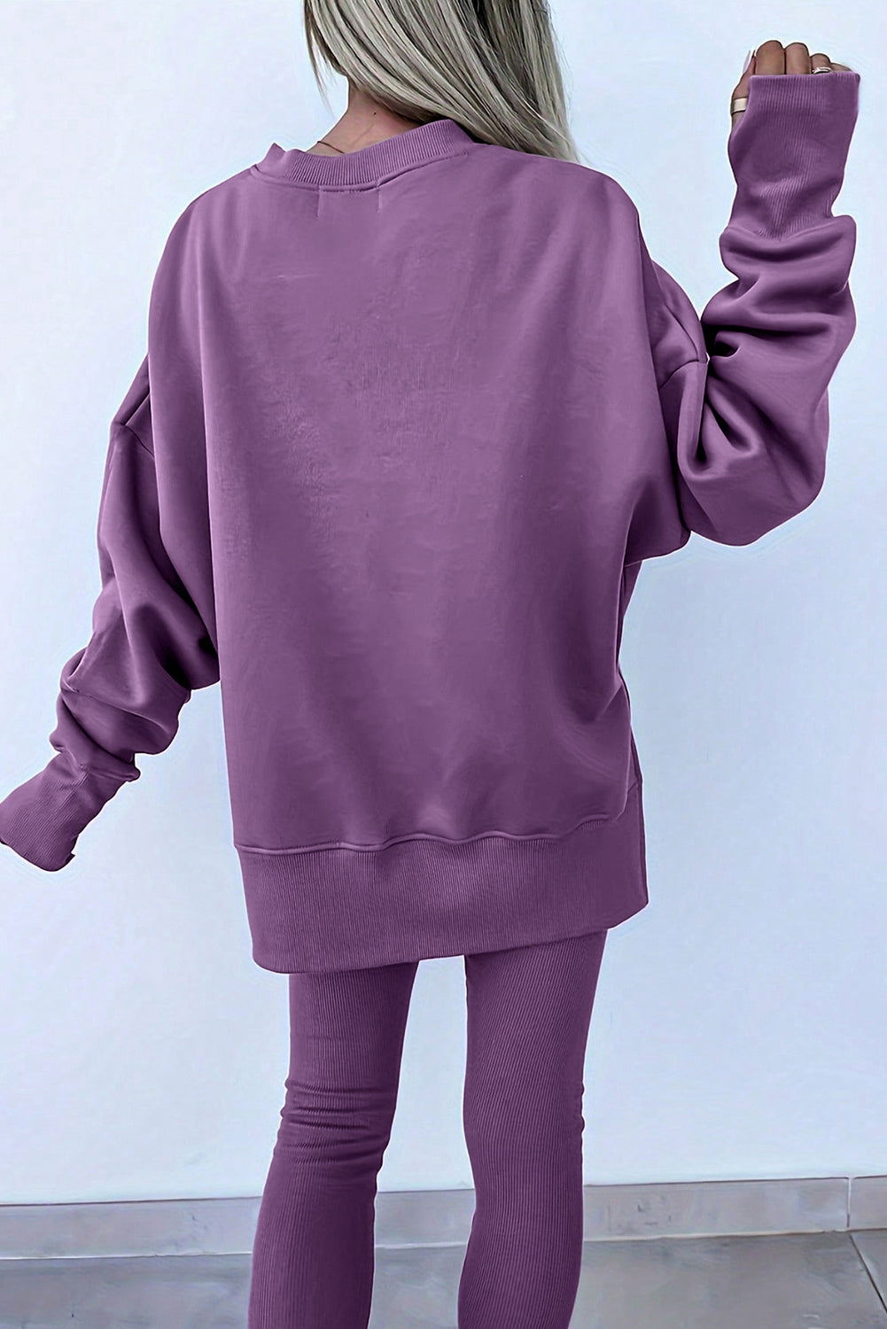 Orchid Mist Slit Sweatshirt & Ribbed Leggings 2pcs Set