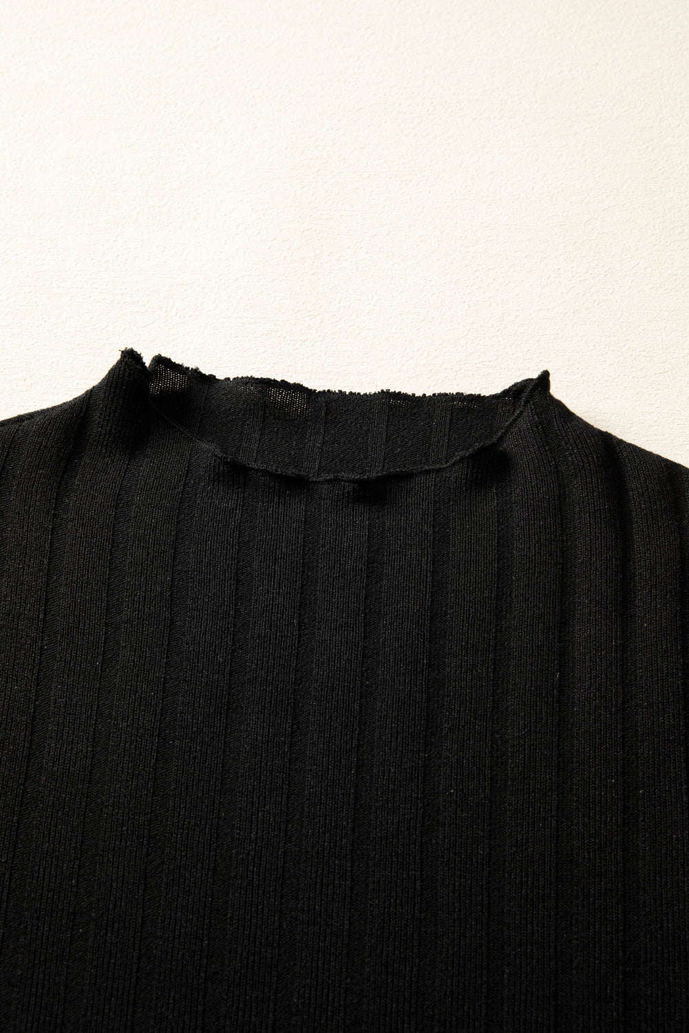 Black Frilled Neck Ribbed Knit Mini Dress
