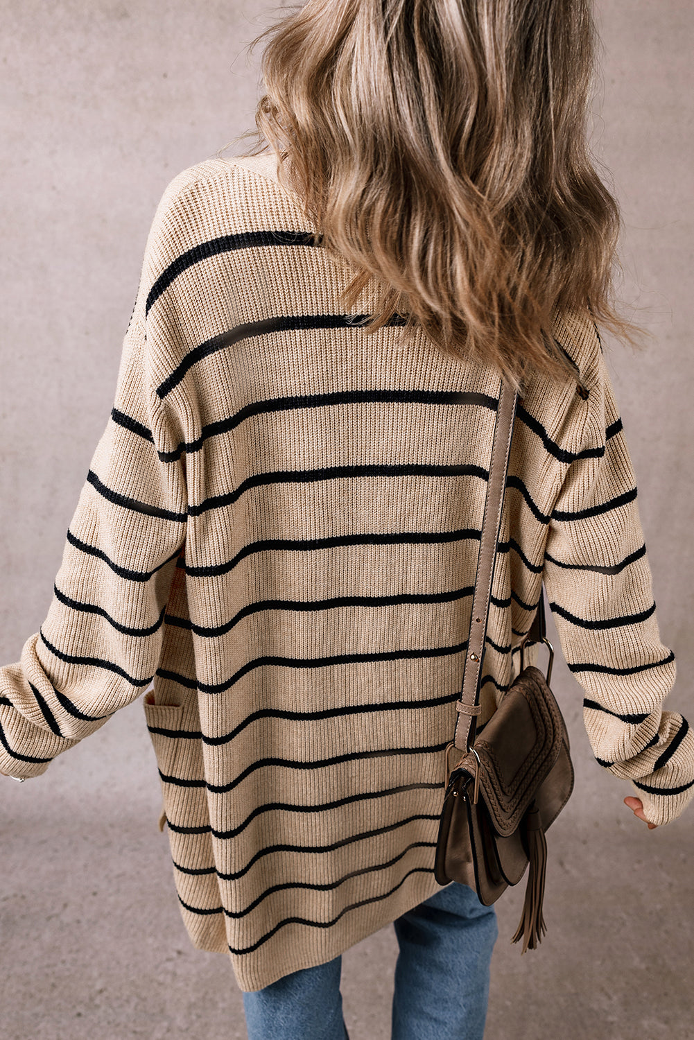 Black Striped Cardigan with Pockets