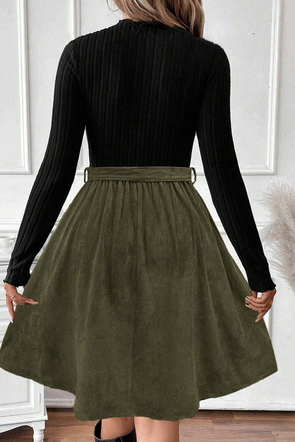 Black Flare Belted Dress