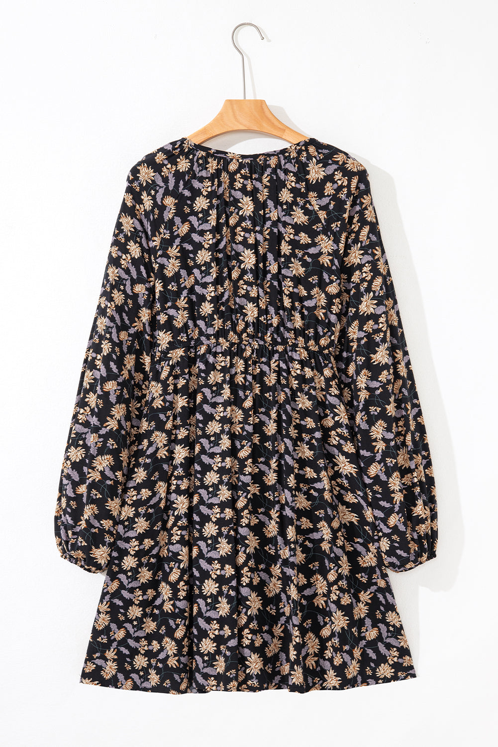 Black Floral Smocked Babydoll Dress