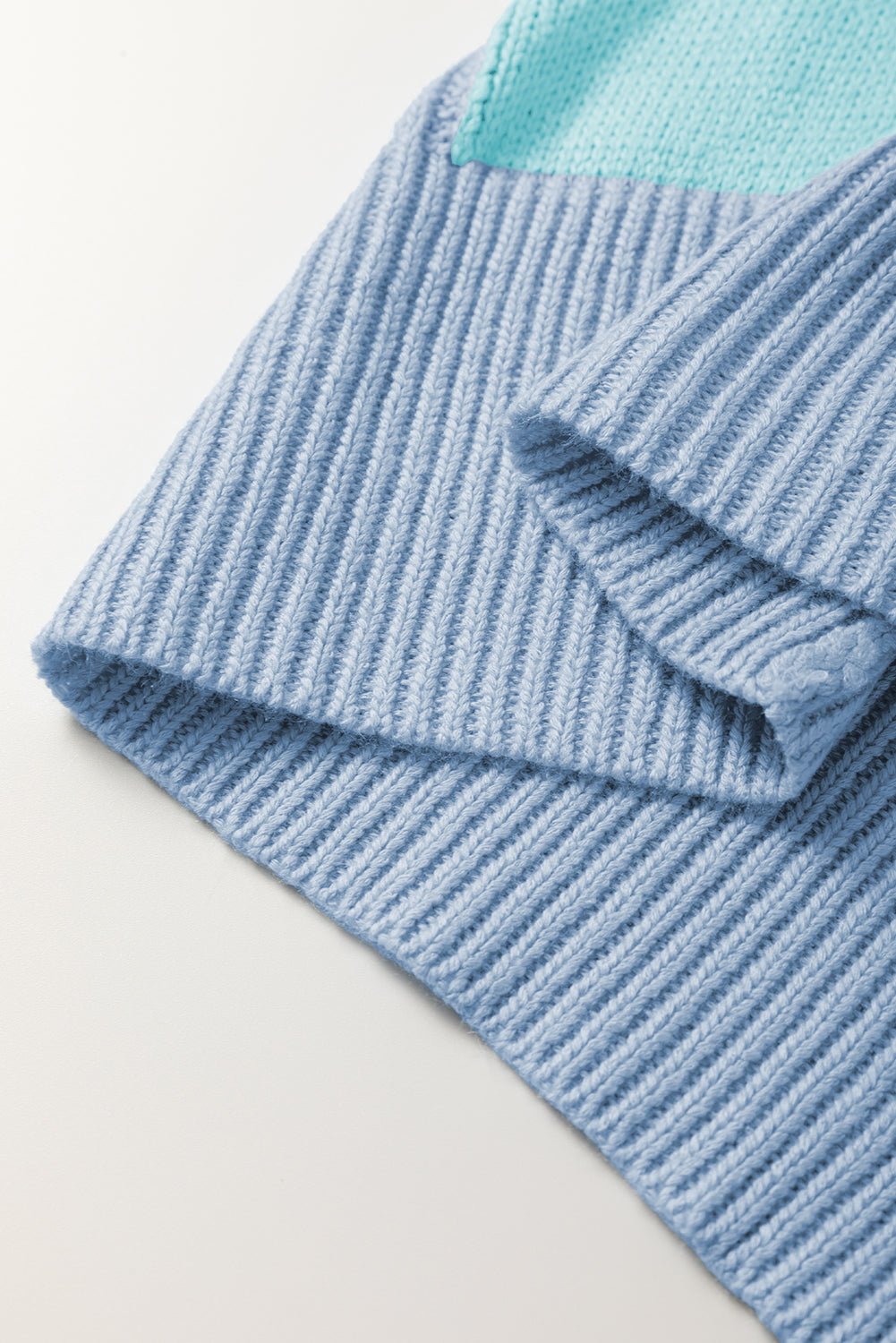 Color Block Crew Neck Sweater-Light Blue