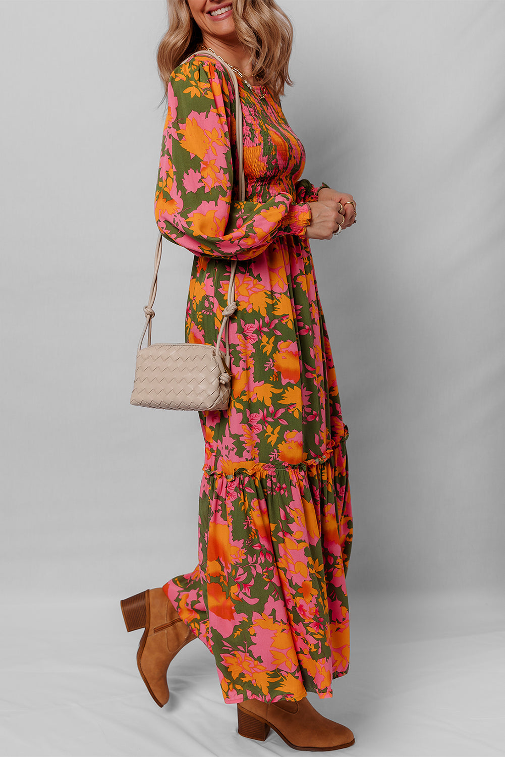 Floral Smocked Bodice Long Dress