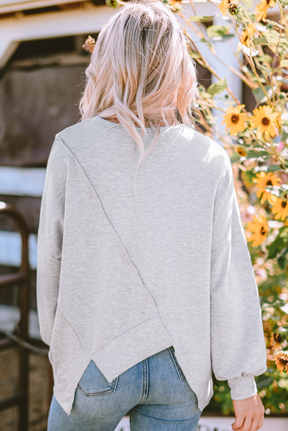Khaki Colorblock Irregular Hem Long Sleeve Top