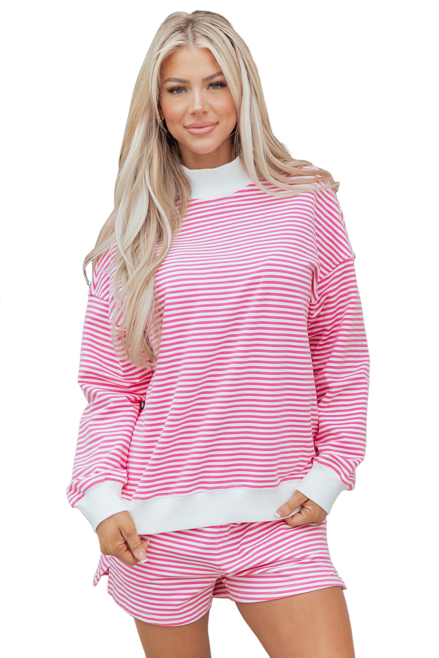 Pink Striped Sweatshirt and Shorts Set