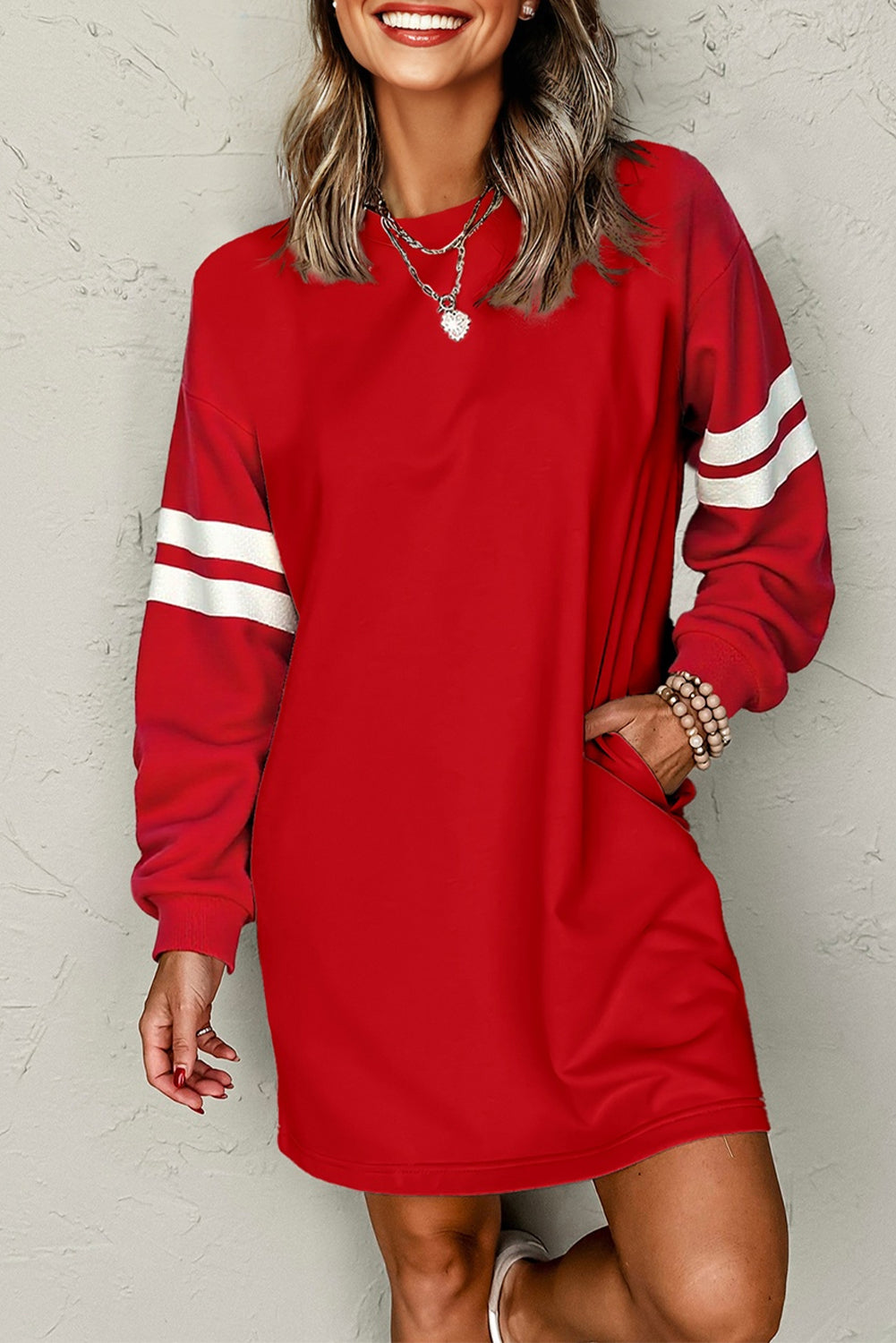 Varsity Sweatshirt Dress-Fiery Red