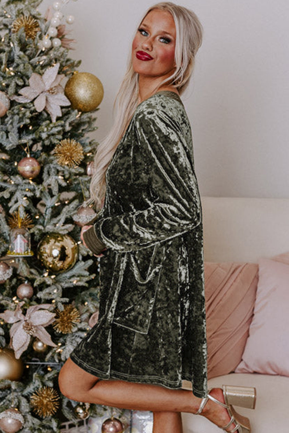Green Velvet Pocket Dress