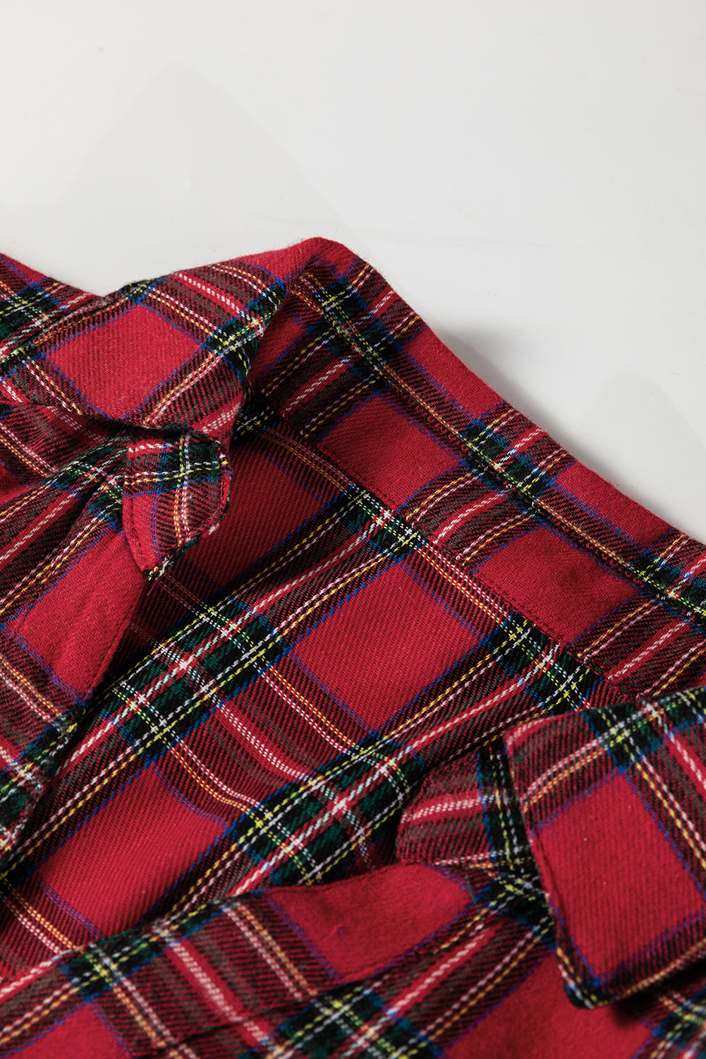 Red Plaid Ruffle Hem Mini Shirt Dress