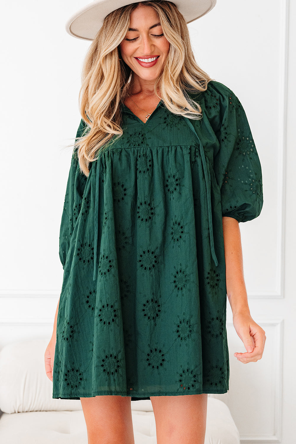 Blackish Green Eyelet Swing Dress