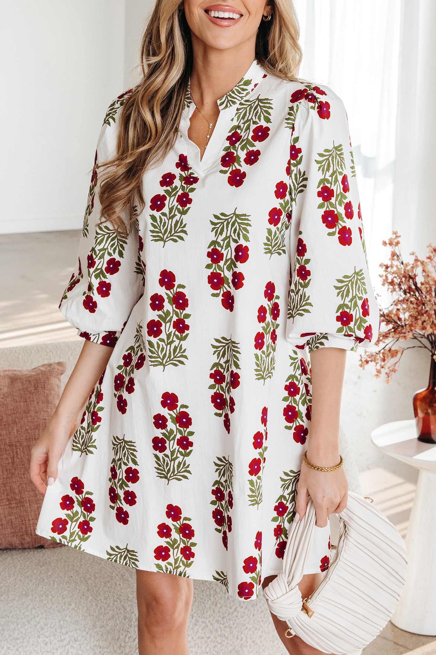 Floral Print V-Neck Mini Dress