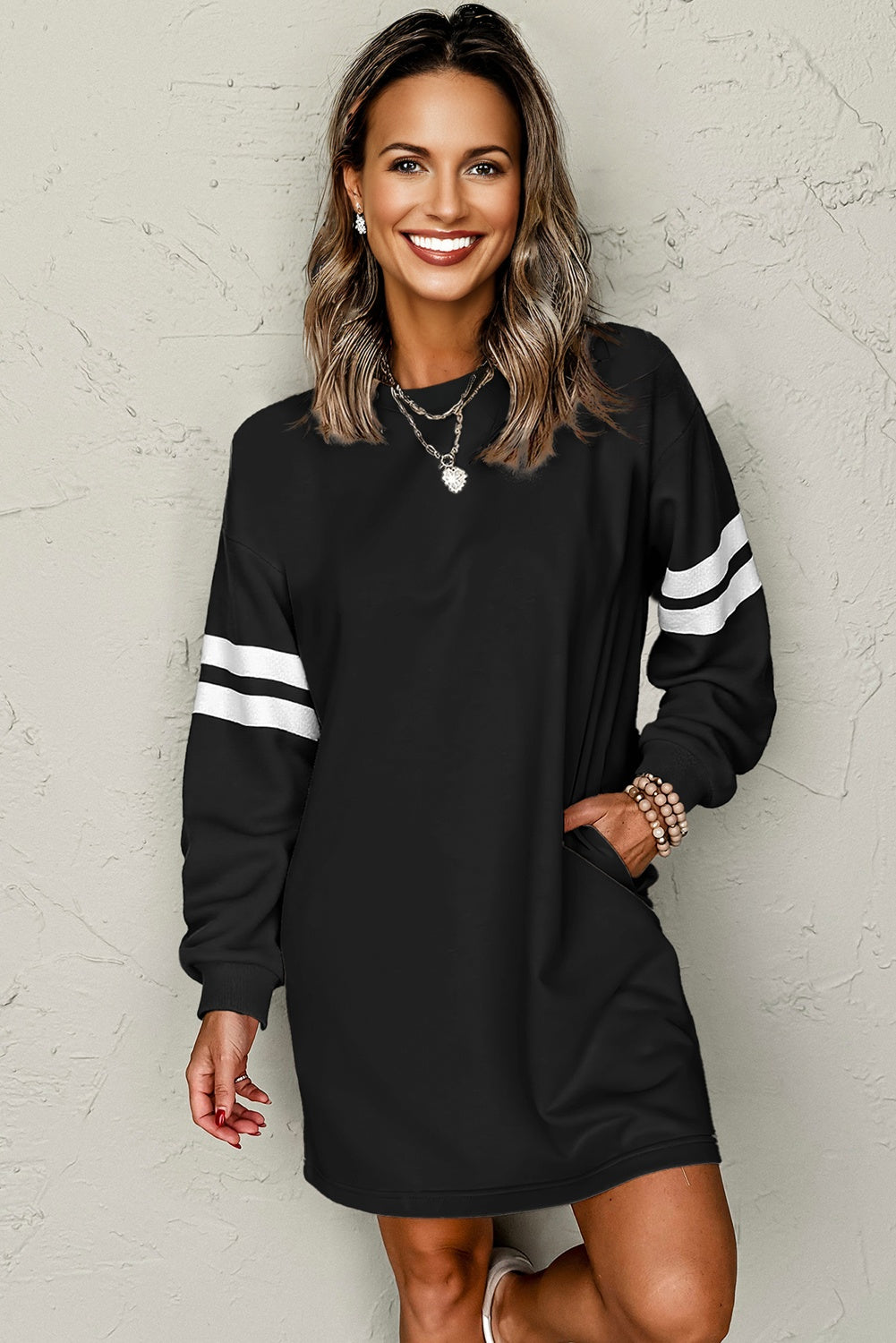 Varsity Sweatshirt Dress-Black