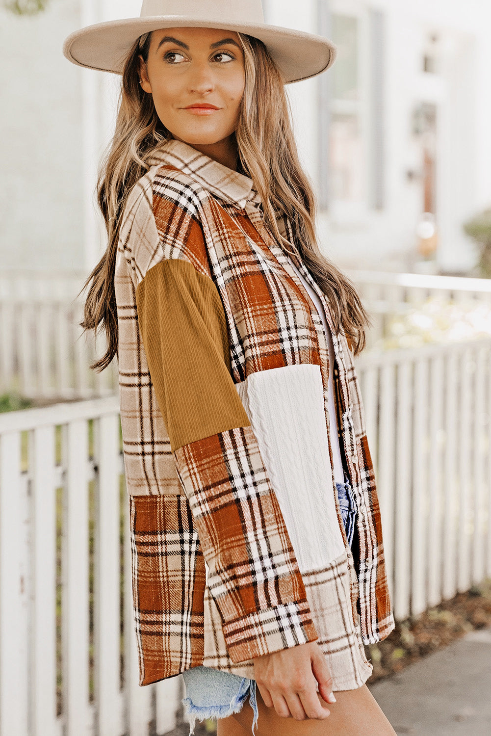 Plaid Color Block Shirt Jacket