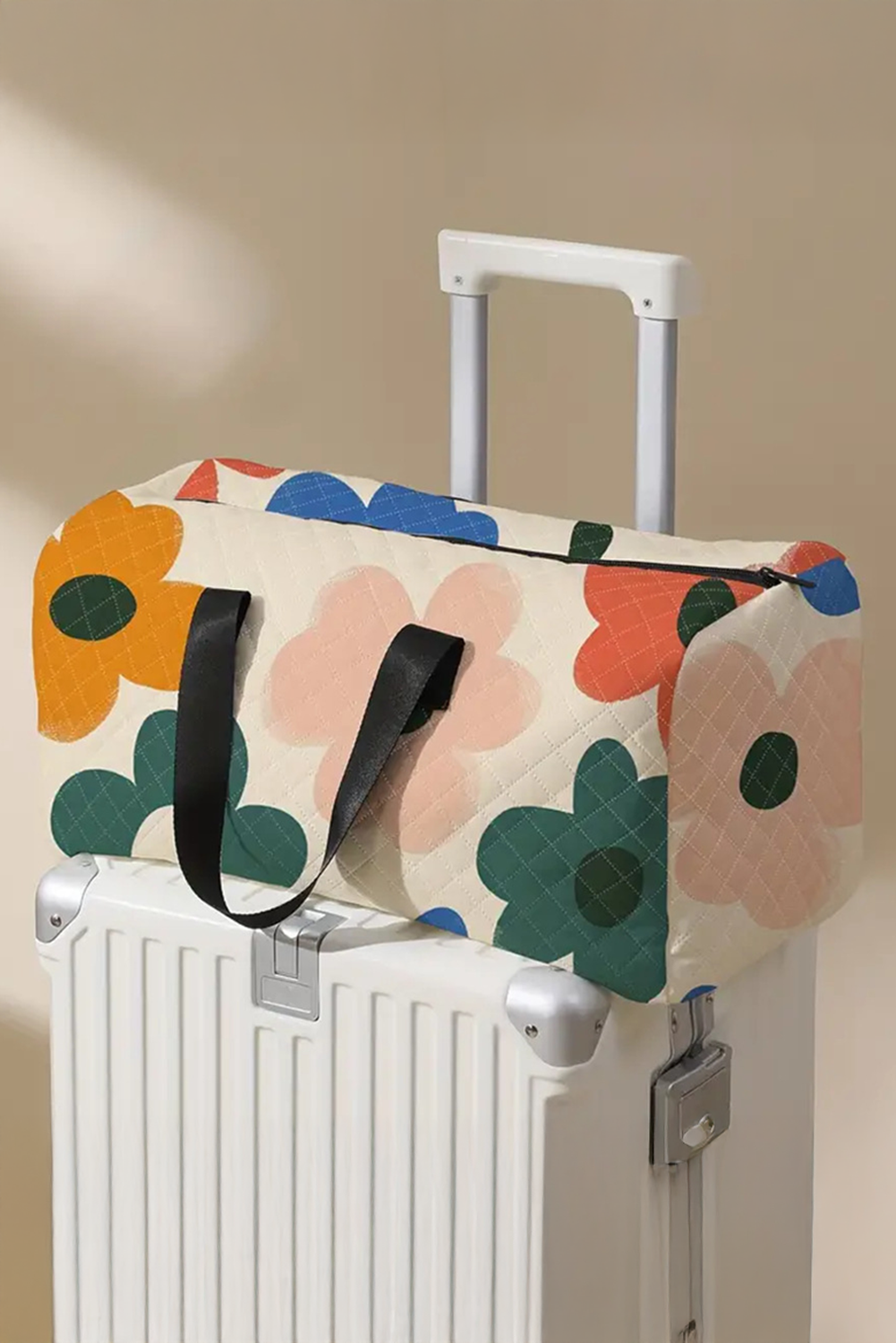 Quilted Flower Print Large Duffel Bag