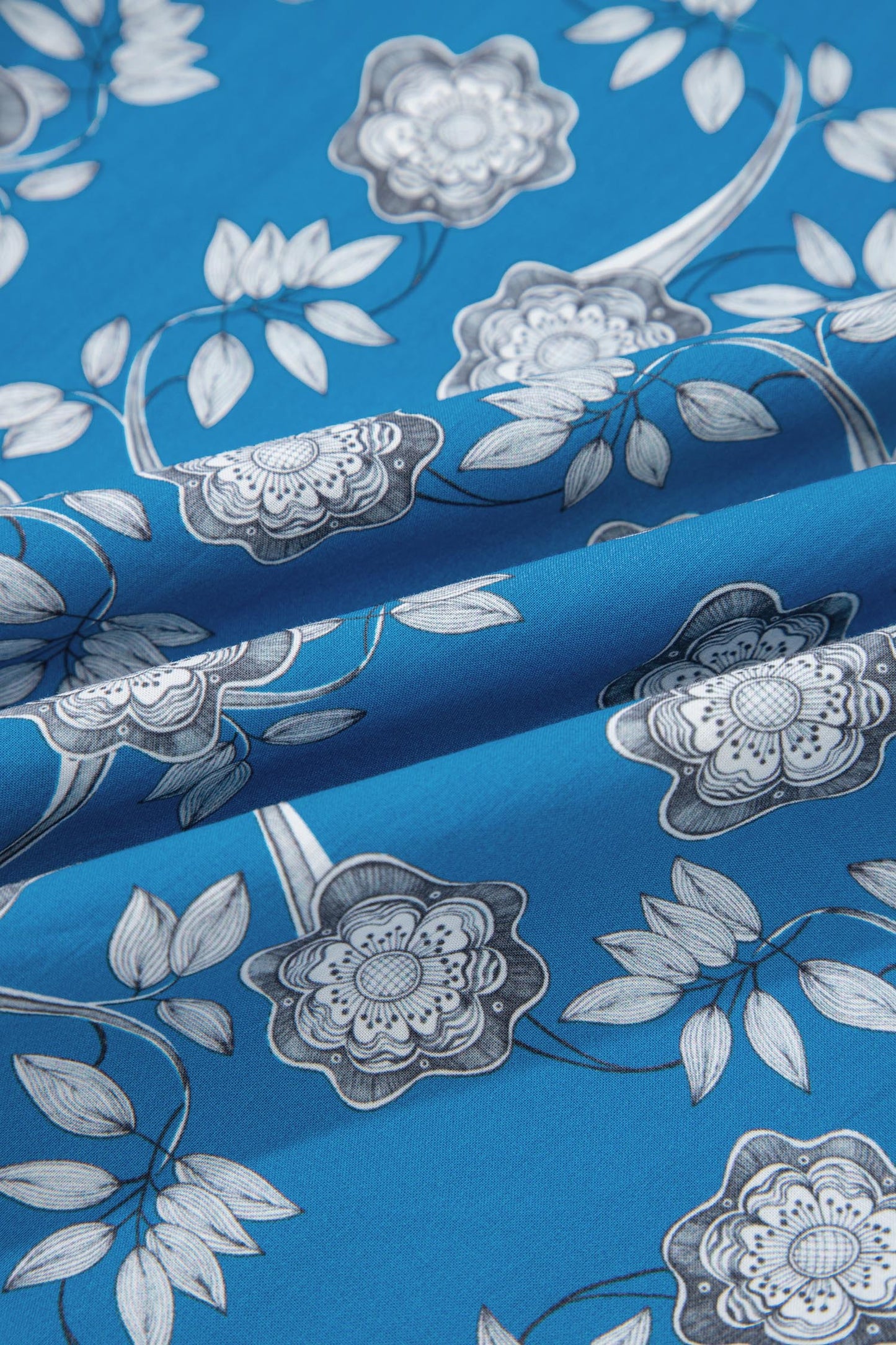 Retro Blue Floral Print Blouse