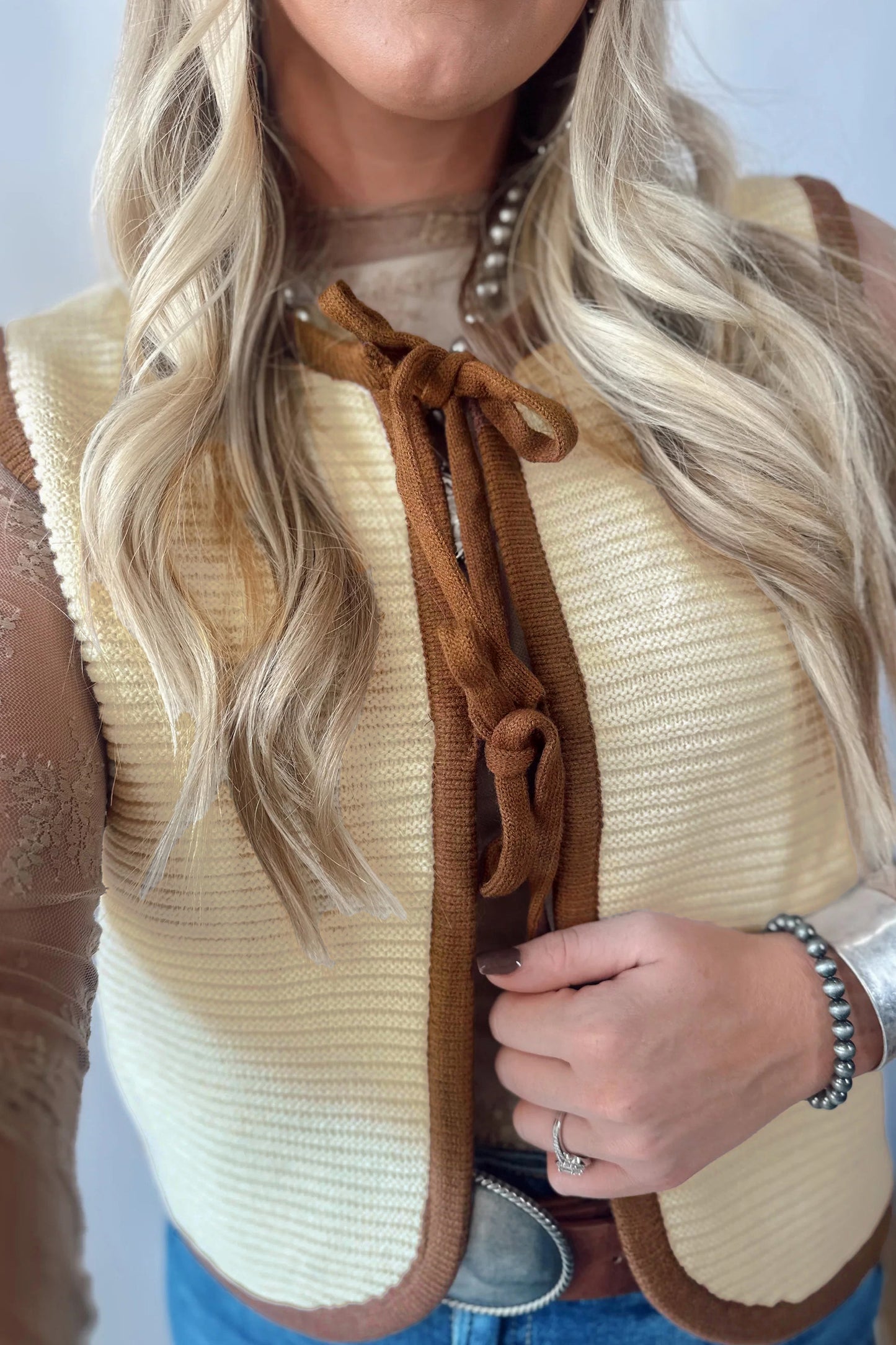 Ribbed Knit Bow Tie Sweater Vest