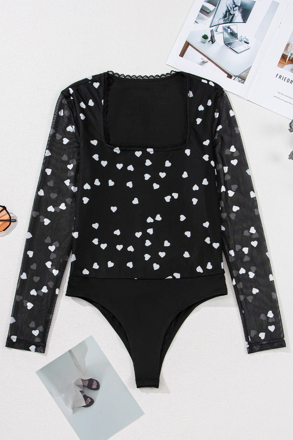 Black Heart Shape Mesh Bodysuit