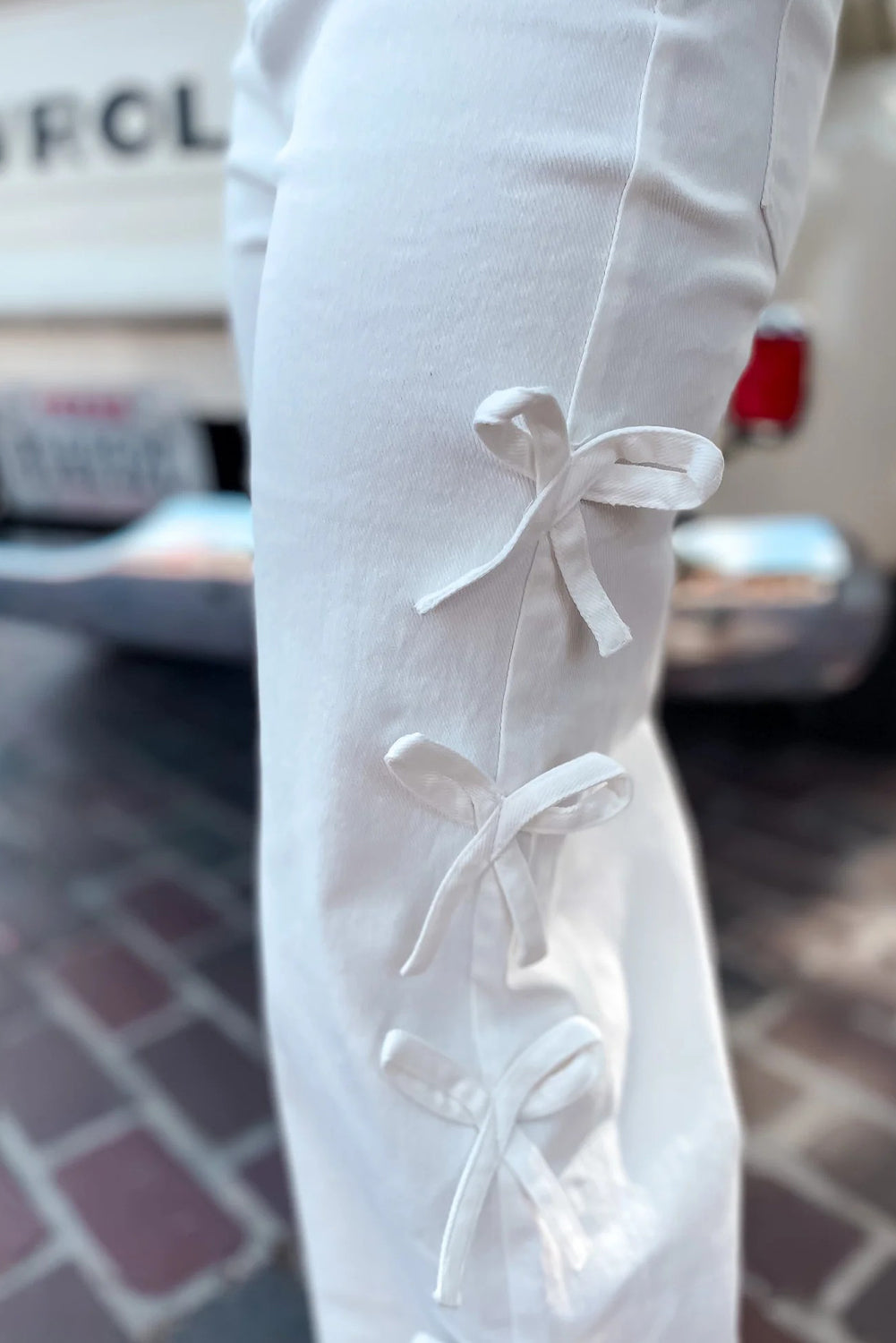 White Bow Detail Straight Leg Jeans