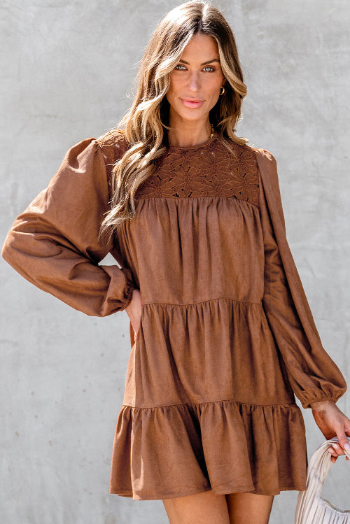 Chestnul Crochet Lace Tiered Mini Dress