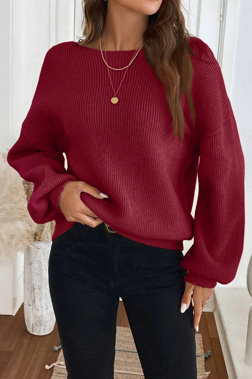 Red Dahlia Ribbed Knit Sweater