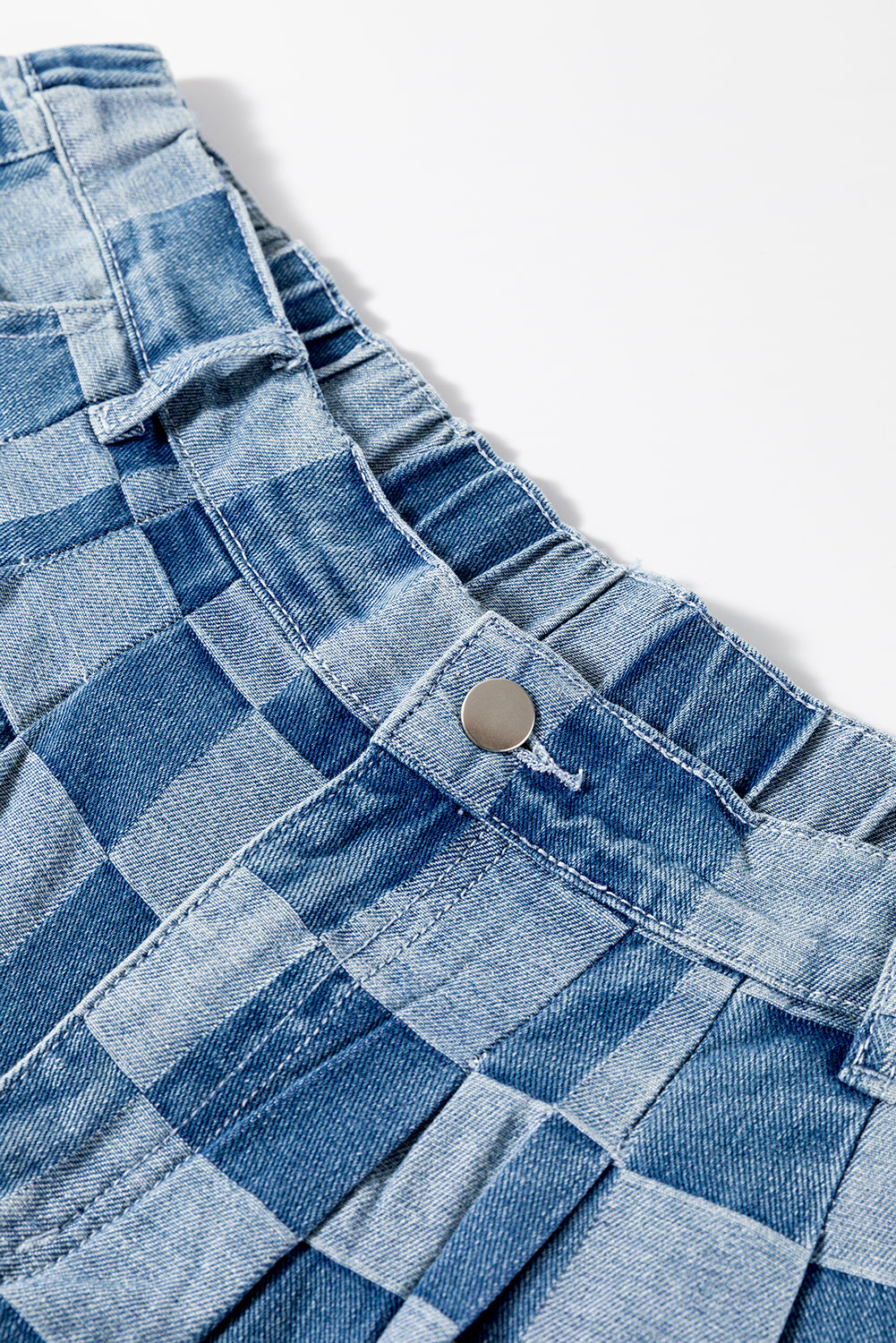 Dusk Blue Checkered Plus Size Wide Leg Jeans