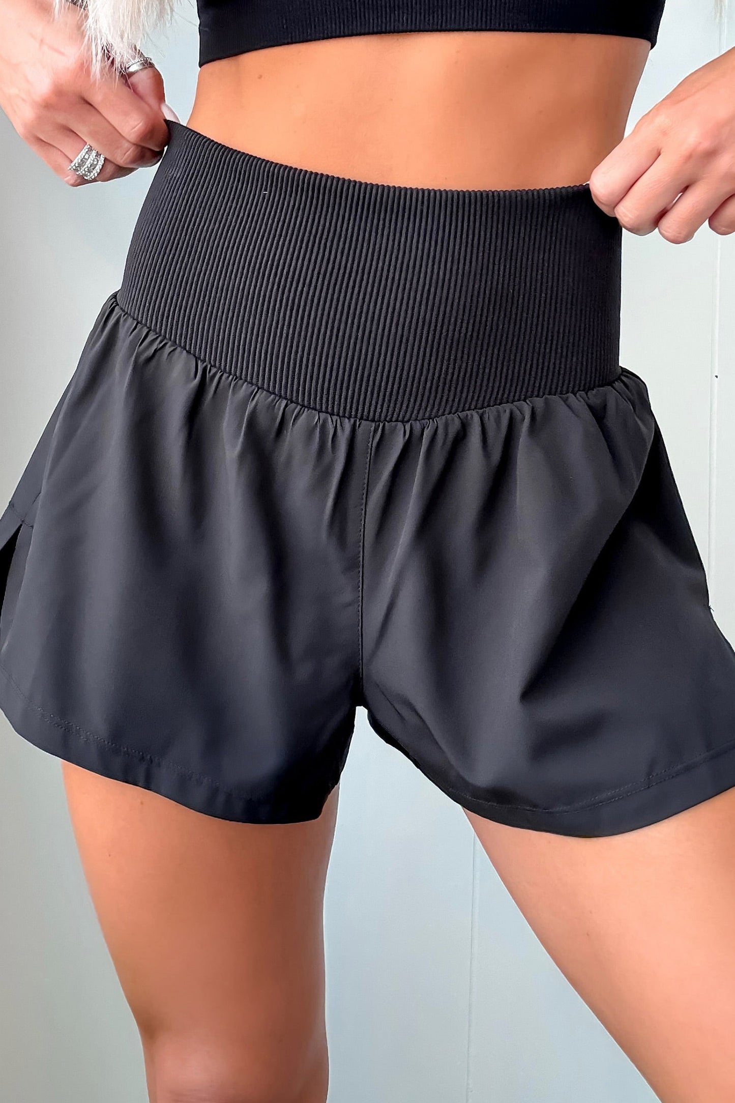 High Waist Ribbed Athletic Shorts