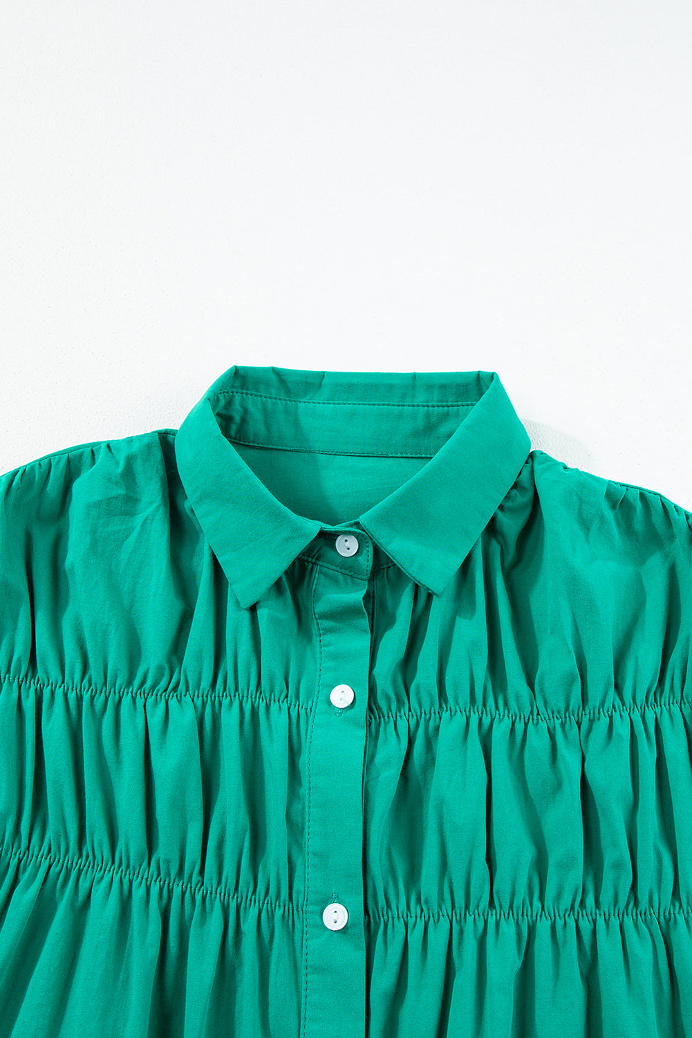 Shirred Ruffle Sleeve Shirt Dress