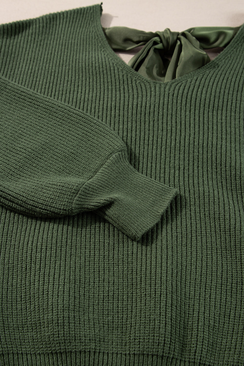 Lantern Sleeve Knot Back Sweater in Green