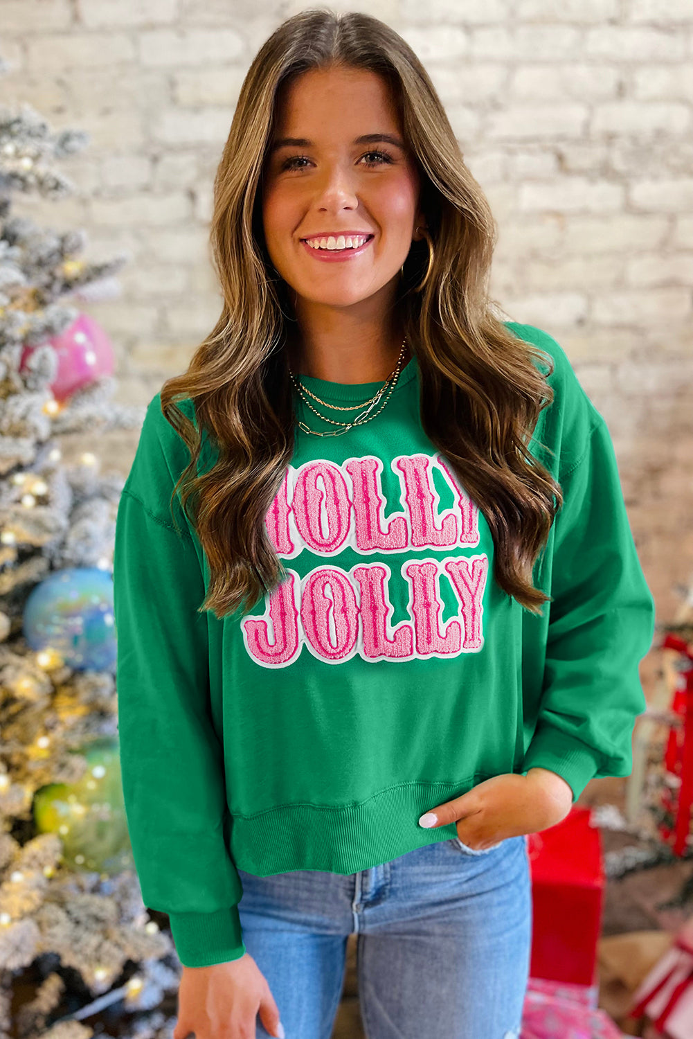 HOLLY JOLLY Embroidered Christmas Sweatshirt