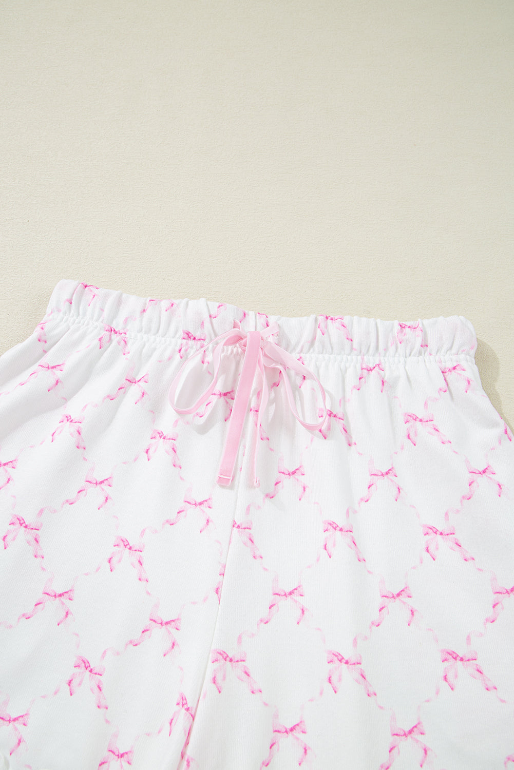 Pink Bow Print Lettuce Trim Lounge Set
