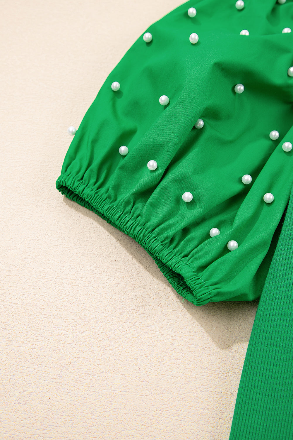 Beaded Puff Sleeve Top in Green