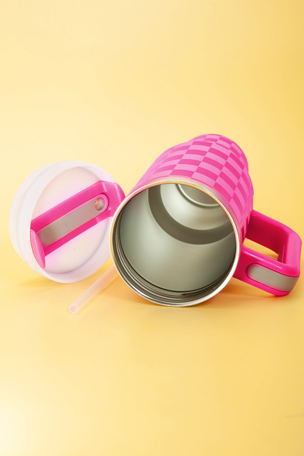 Bright Pink Checkered Stainless Steel Tumbler Cup 40oz