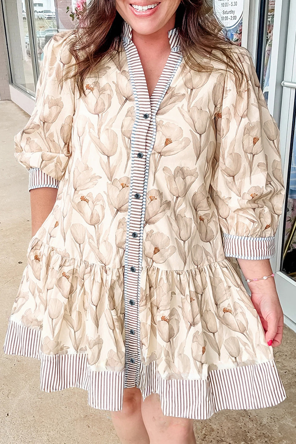 Khaki Floral Print Plus Size Dress