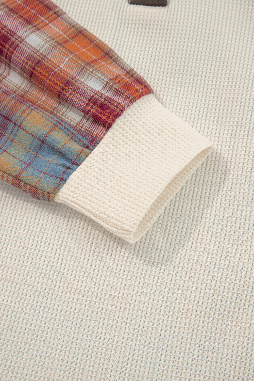 Plaid Patchwork Waffled Henley