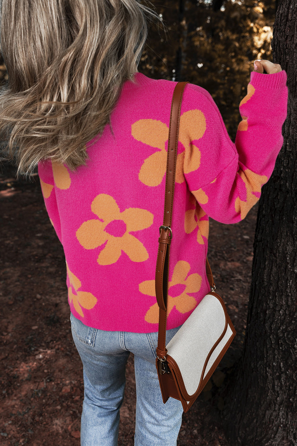 Bright Flower Mock Neck Sweater
