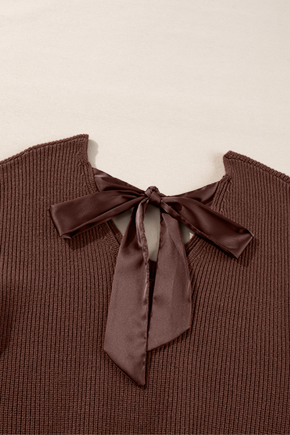 Lantern Sleeve Knot Back Sweater in Coffee