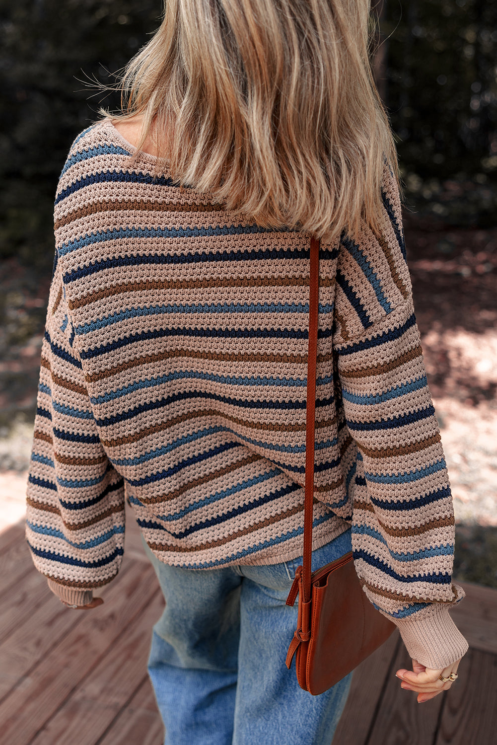 Soft Knit Round Neck Sweater in Fall Stripes