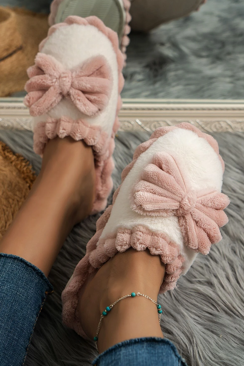 Plush Bow Slippers
