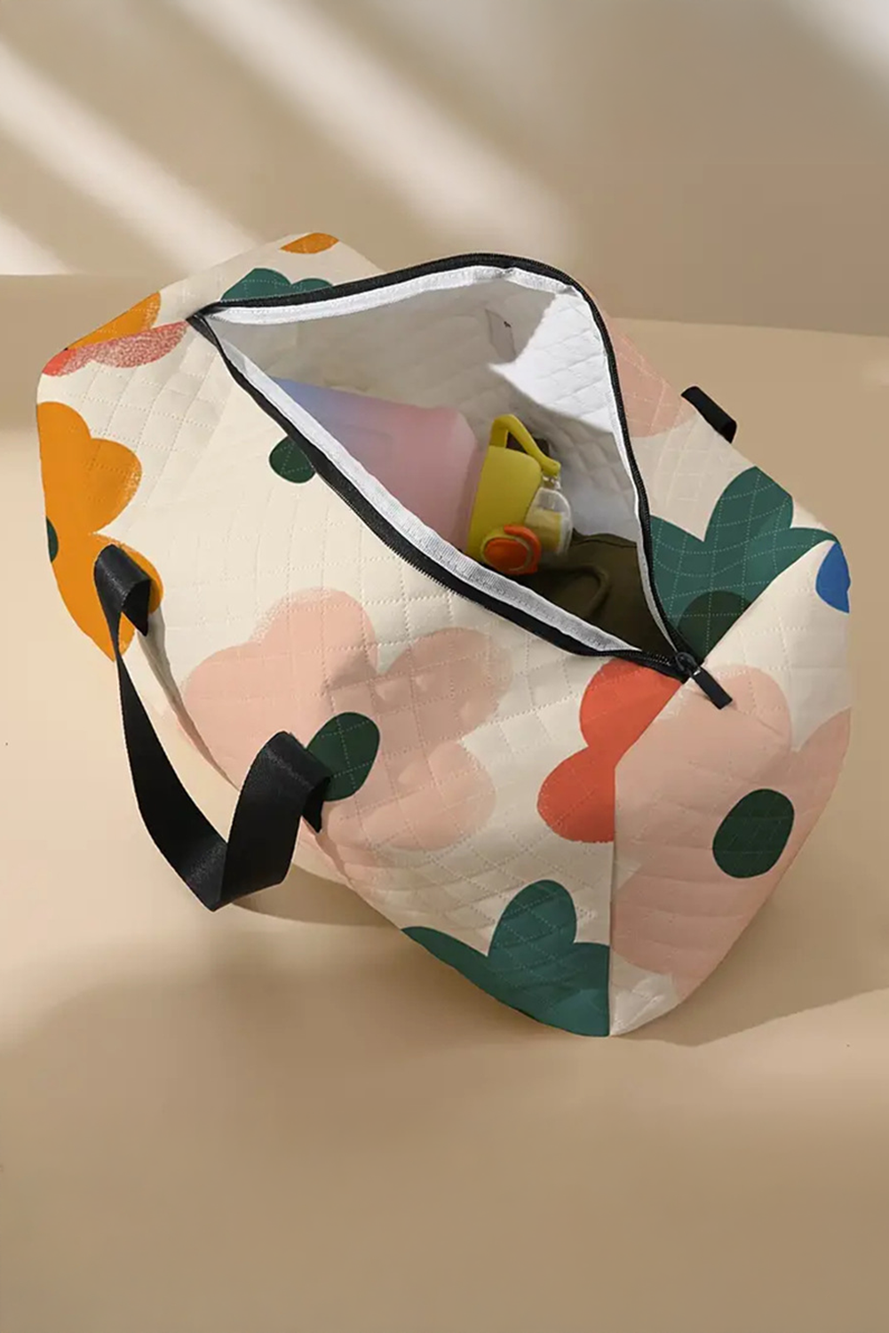 Quilted Flower Print Large Duffel Bag